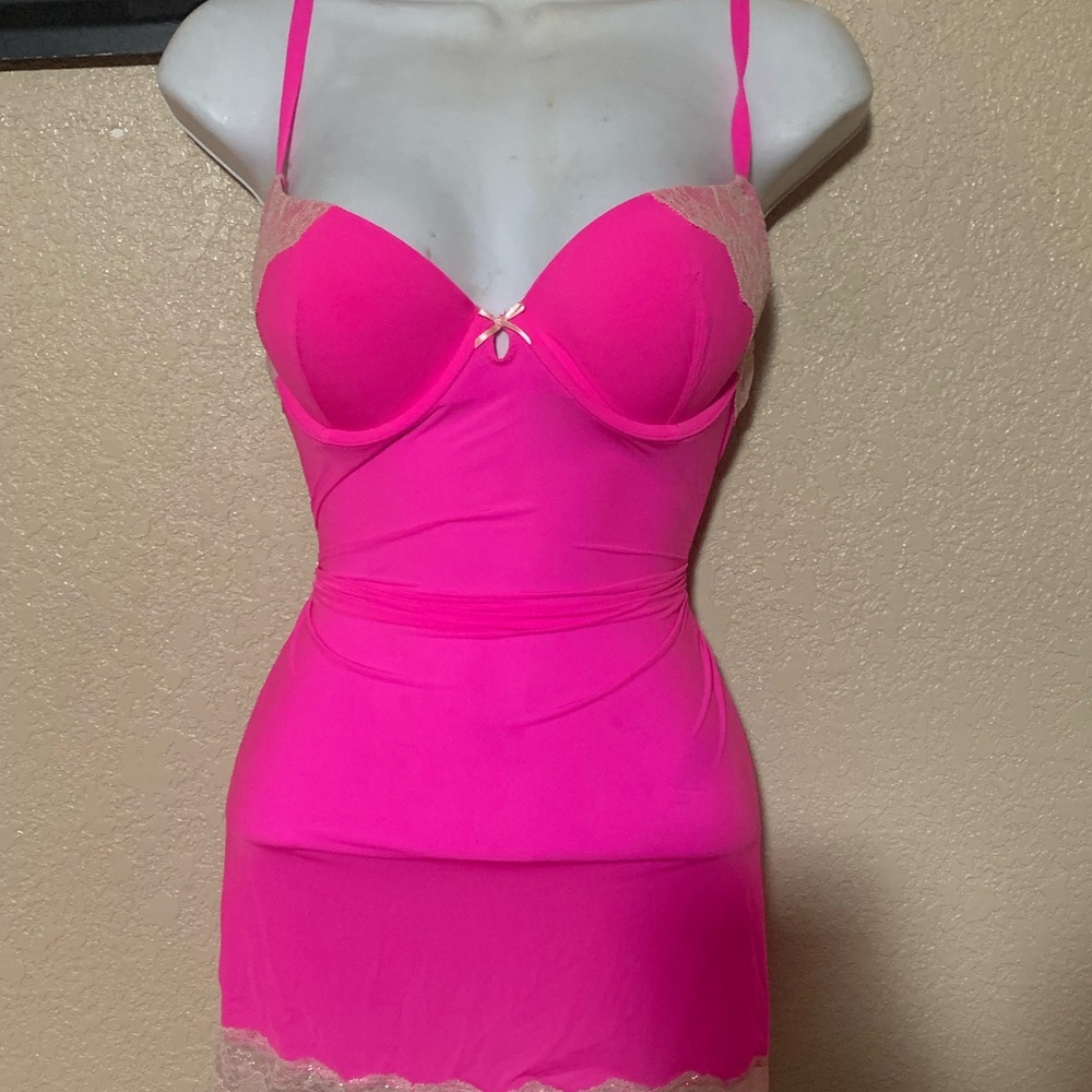 Victoria's Secret Hot Pink Chemise with Lace Accents